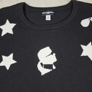 Karl Lagerfeld Paris Sweater Women's XL Black‎ White Star & Karl Icon Knit 2018
